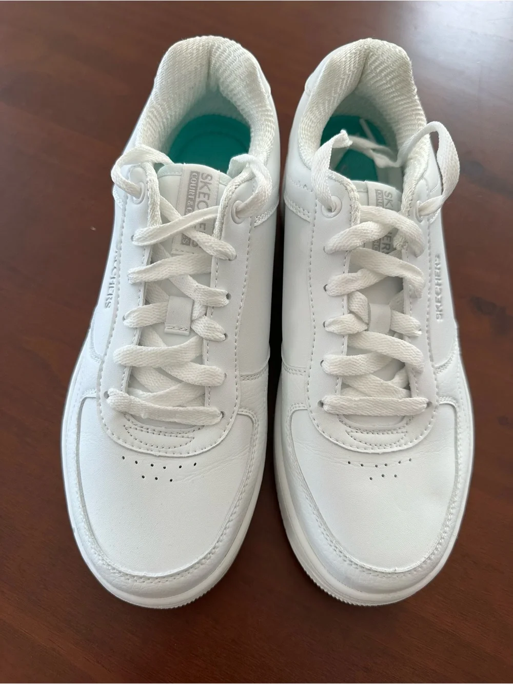 Skechers White Women's Lace-Up Sneakers with Teal Insole